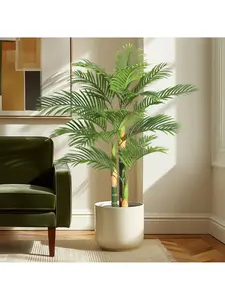 5FT Artificial Golden Cane Palm Tree, Pre Potted Tropical Palm Tree Uv Resistant Fake Plant For Home Decor Office House Ourdoor Indoor,1 Pack