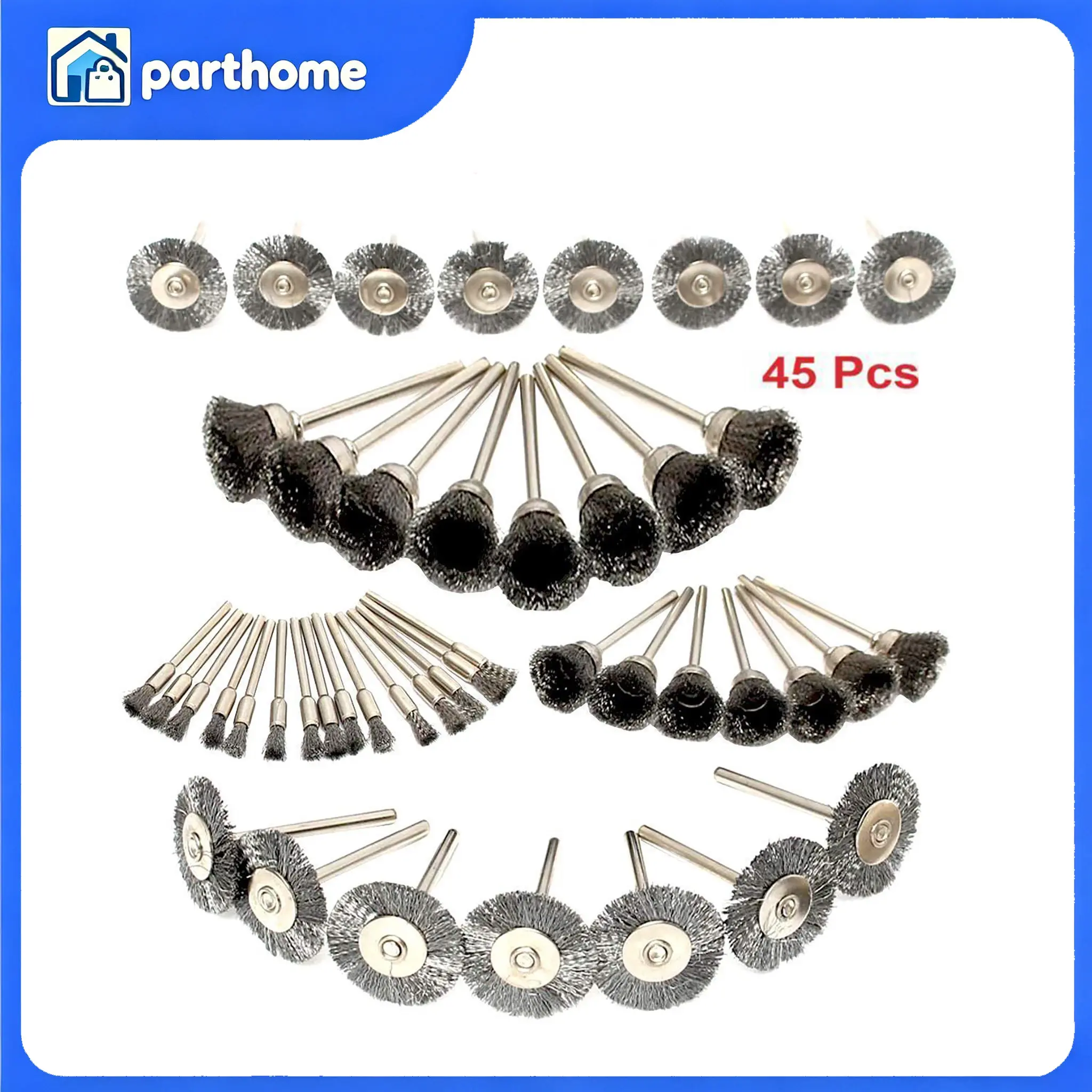Stainless Steel Wire Brush Set - 45pcs (15pcs x 15mm Steel Wire Brush, Iron, Silver) - Deburring Accessory for Dremel Tool, Rotary Tool, Die Grinder Removal Wheel
