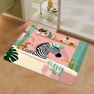 1pc Zebra Bath Mat - Abstract Polyester Flannel Rug Grand Entry Statement | Modern Cubism Design Gallery-Worthy Gift | Non-Slip Artist Edition