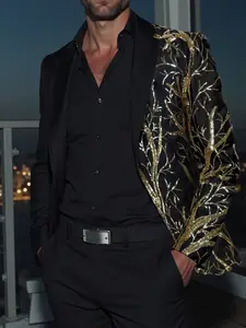 Men's Suit Jacket with Shiny Circular Sequins Print, Elegant Formal Wear for Weddings Parties Stage Performances, Fashion Essential Outerwear