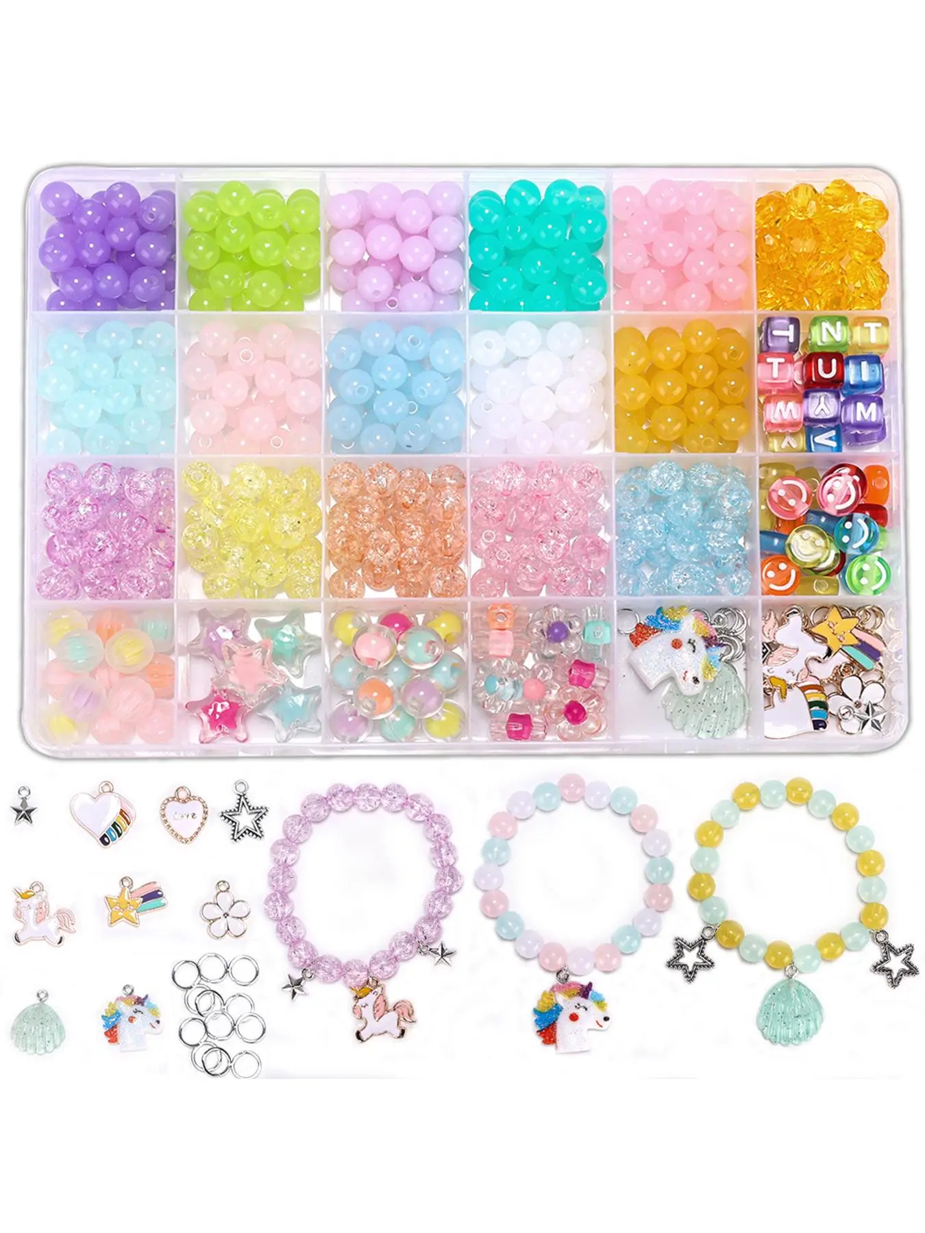 Cute Unicorn & Star & Heart Design Beads Kit, DIY Jewelry Making Kit, Fashion Accessories for Bracelet & Necklace Making