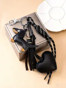 Bag Pendant Dachshund Bag Charm Charms For Bags Fashionable And Versatile Bag Chains Black Heart And Tassels High Quality Not Easy To Rust Suitable For Backpacks And Keys Couple Ornaments Best Friend Ornament Keychain