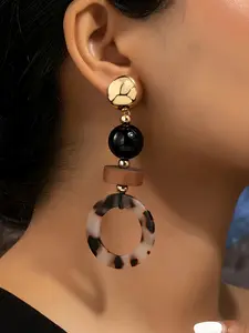 Boho Style Leopard Print Resin Beaded Earrings, Long Dangle Design, Fashion Jewelry for Women, Vintage Bohemian Look