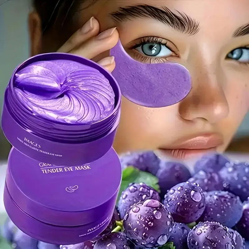 60 grape seed facial mask sets, Beauty face mask, Hydrating mask, Nourishing mask, moisturizing gel patches, suitable for light beige types, non irritating, natural ingredients, 30 pairs, suitable for eye care and moisturizing, skin care, under eye wrinkl