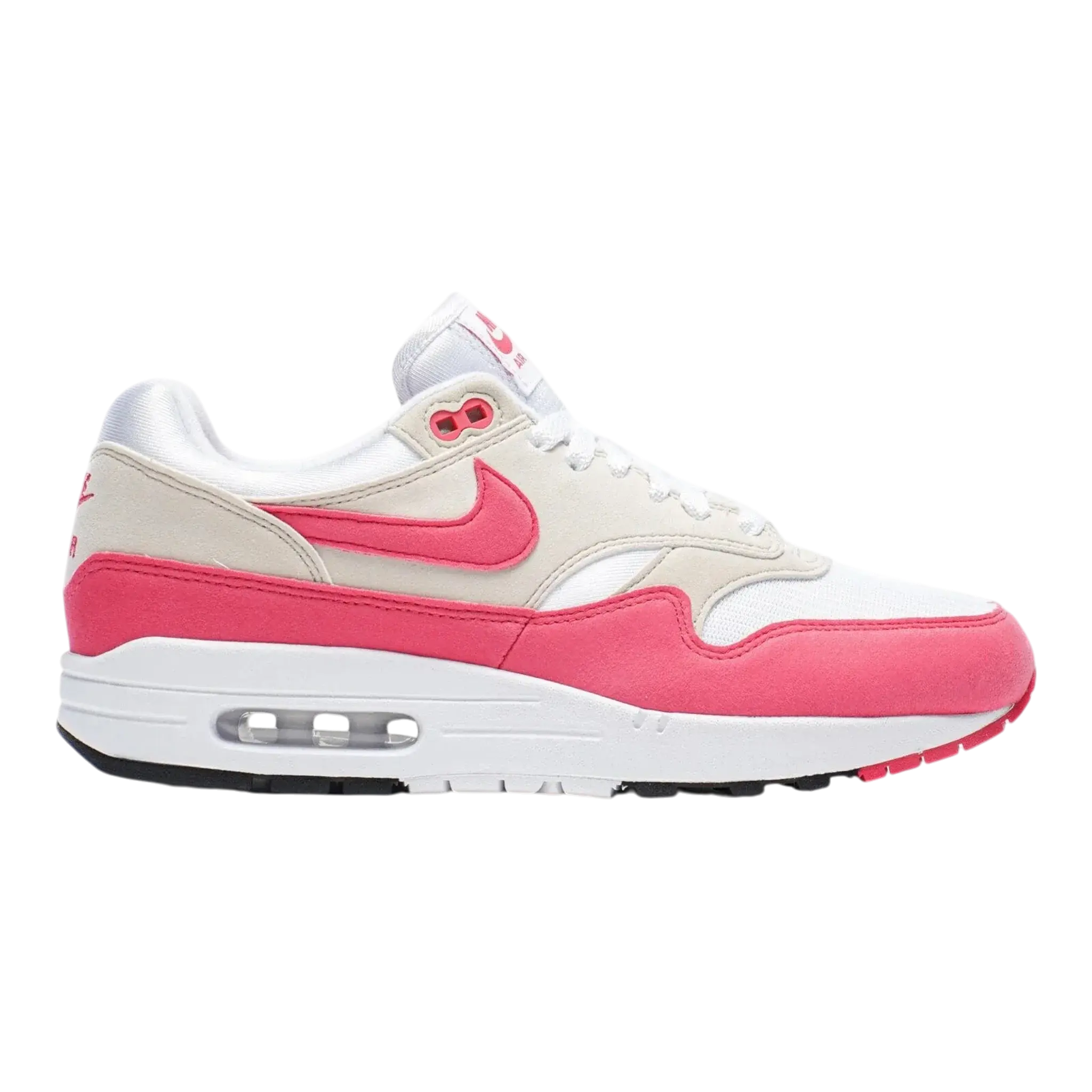 Nike Air Max 1 Sneaker in White / Aster Pink Suede | Women's Low-Top