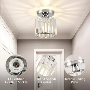 Single Head Ceiling Light, Hallway Lamp, Glass Shade, Silver Color, E27 Base, No Bulb Included, Suitable for Office, Living Room, Kitchen