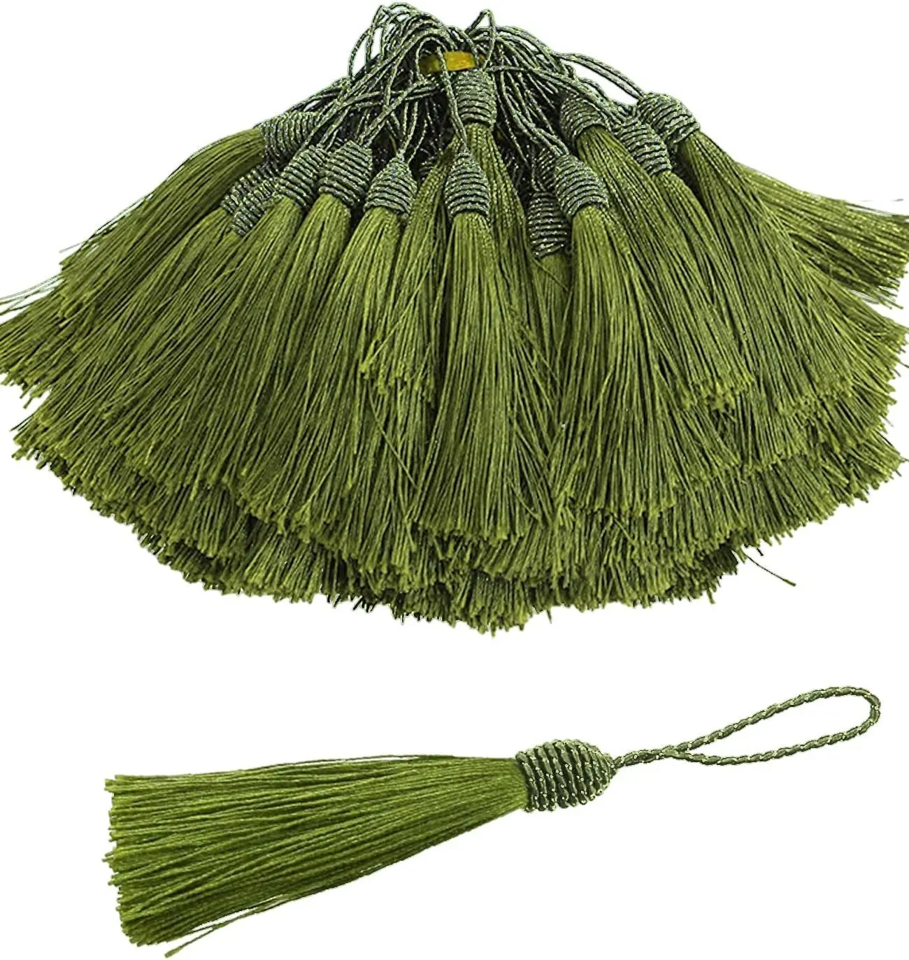 50 Pieces Tassel Bookmark with Loop,Tassels for Crafts,Decorative Tassel for Keychain Jewelry Making Curtain Blanket Graduation Decoration Wedding Favors (Olive)