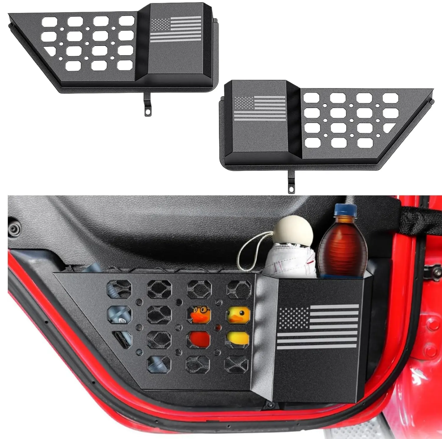 Metal Rear Door Cargo Box Set of 2 for Jeep Wrangler JL/JLU 4xe (2018-2026) & Gladiator JT (2020-2023) - Vehicle Accessories with MOLLE Panel, Flag, Maximize Storage Space, Everyday Items, High-Quality Stainless Steel, Stainless Steel