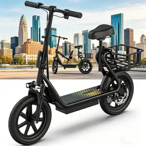 C  Adult Commuter Electric Scooter with Seat 48V 10.4Ah Battery 22MPH Max Speed 21-27 Miles Long Range Pet-Friendly Feature and Rear Storage Basket
