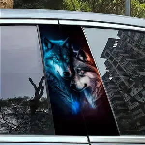 2 pieces of mysterious wolf pattern-themed B-pillar car stickers, B-pillar protective film for cars, durable self-adhesive vinyl stickers suitable for vehicles, walls, windows - easy to apply, single use, Truck Car Decal, 25 inches x 50 inches