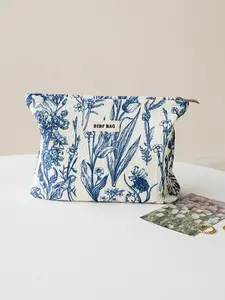 Floral Pattern Makeup Bag, Vanity Bag, Large Capacity Cosmetic Storage Bag, Zipper Makeup Organizer Pouch, Versatile Storage Bag for Travel & Daily Use, Cosmetics Organizer