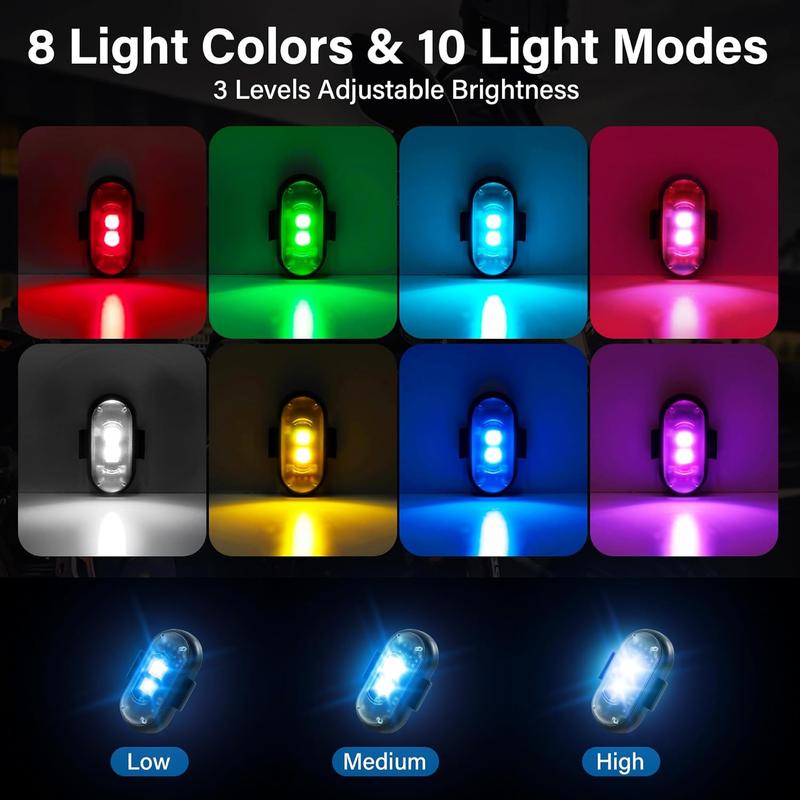 12/18/24Pack Wireless LED Strobe Lights with Remote Control, 8-Color and 10-Model USB Charging Waterproof Anti-Collision LED Emergency Warning Lights Wireless Rock Lights for Cars Drone Aircraft Motorcycle Bike