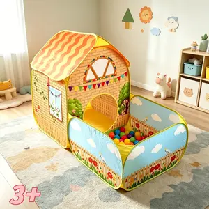 Kids' Garden Farm Villa Tent with Ball Pit | Large Portable Foldable Yellow Playhouse | Pop-Up Castle Tent | Outdoor Party & Beach Toy | Holiday Gift (Birthday/Christmas/Thanksgiving/Halloween) | No Accessories, Lights or Balls
