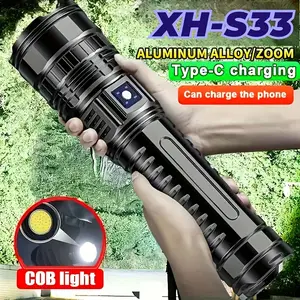 Outdoor High-Brightness Large Flashlight, Equipped with Cob Taillights, Five Lighting Modes, Type-C Charging and Reversible Design, Suitable for Camping, Fishing, Hunting, Rock Climbing, Adventure Night Riding and Hiking Emergency Lighting