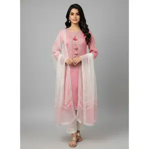 3Pc Embroidered Cotton Satin suit Pakistani Party Wear
