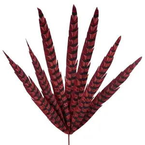 33"L Faux Pheasant Feather Spray x7 – Rust/Black/Red
