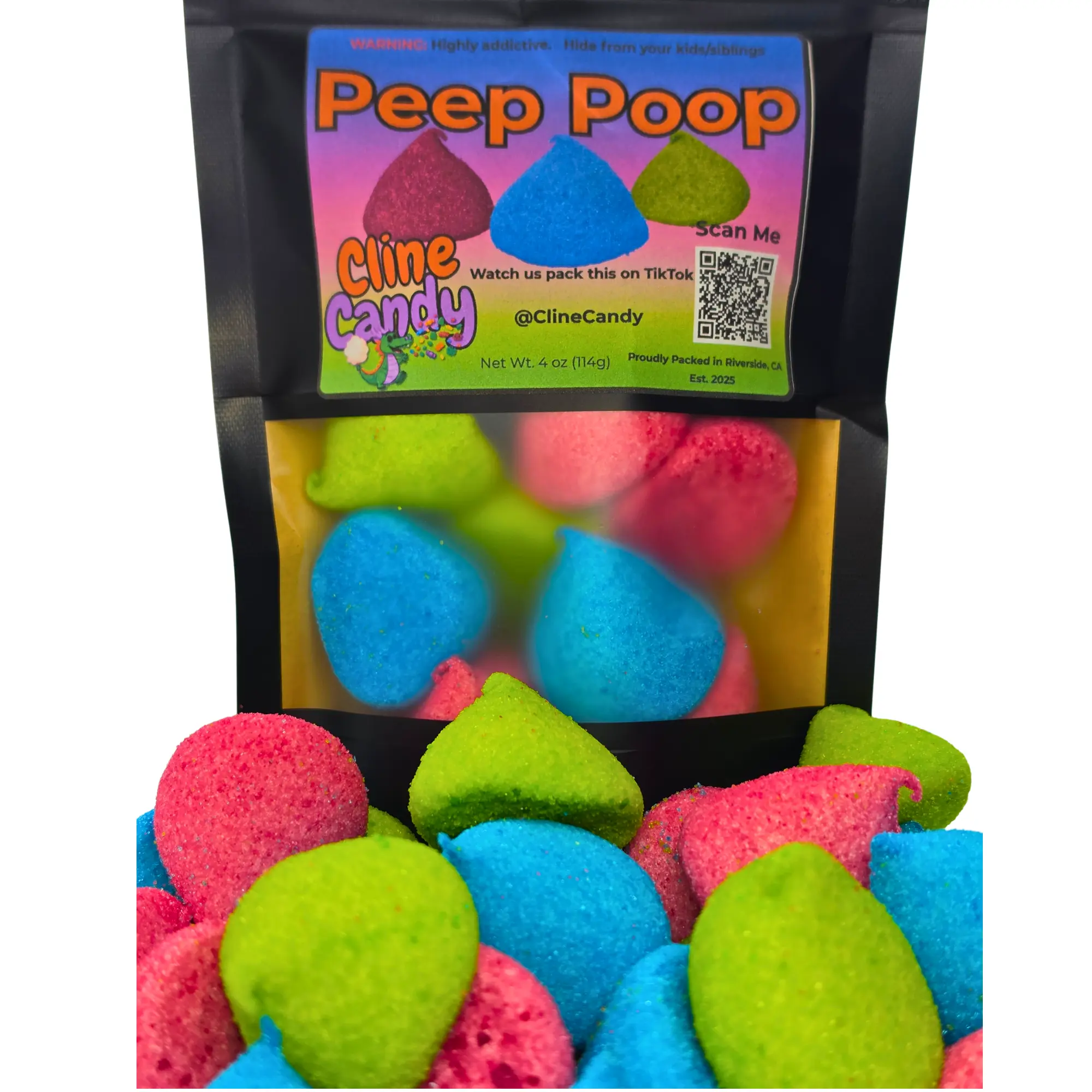 4oz Peep Poop Soft Marshmallow Candy Mix - Strawberry, Watermelon, Blue Raspberry Flavors - Sweet Treat Snacks, Funny Novelty Gift, Party Favors Candies