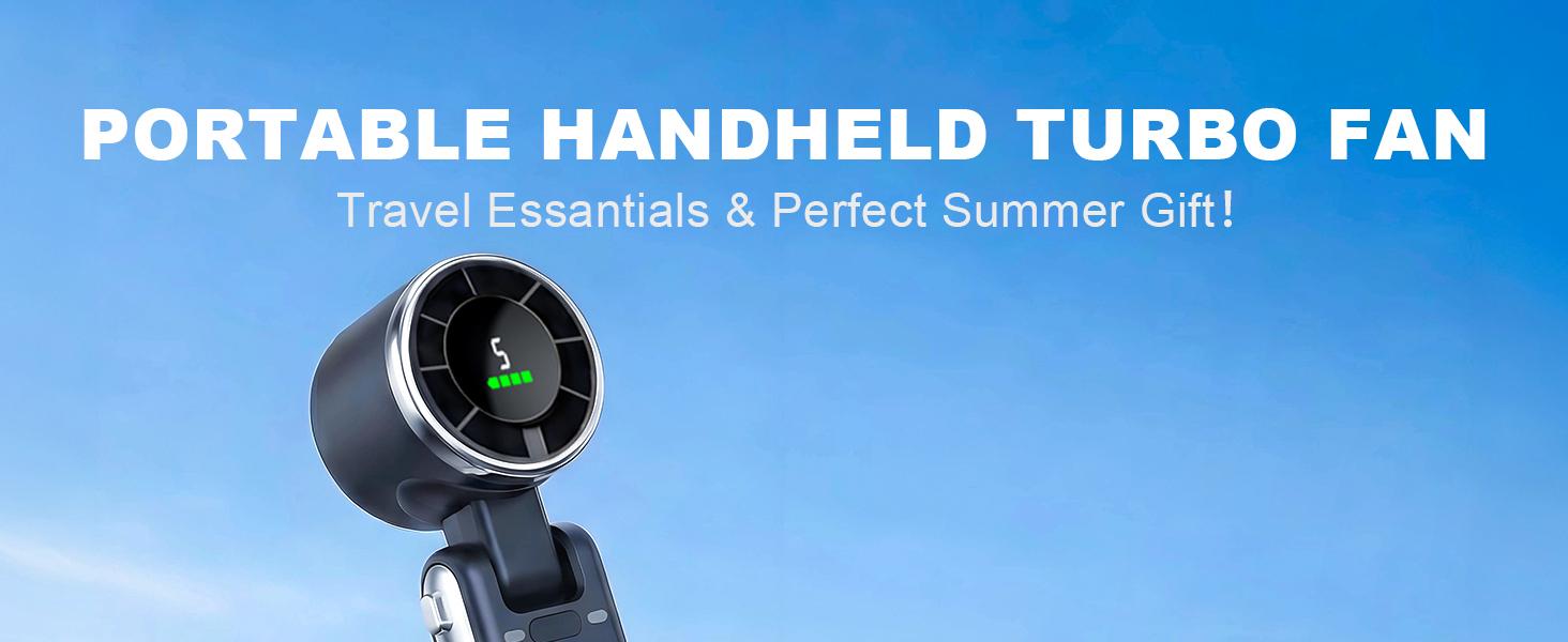 Portable Handheld Turbo Fan, 5 Gear Wind, Battery Operated, Up to 12 Working Hours, 3 IN 1 Hand Fans with Air Turbo Tech Cooling Fan for Outdoor Activities, Travel, Beach