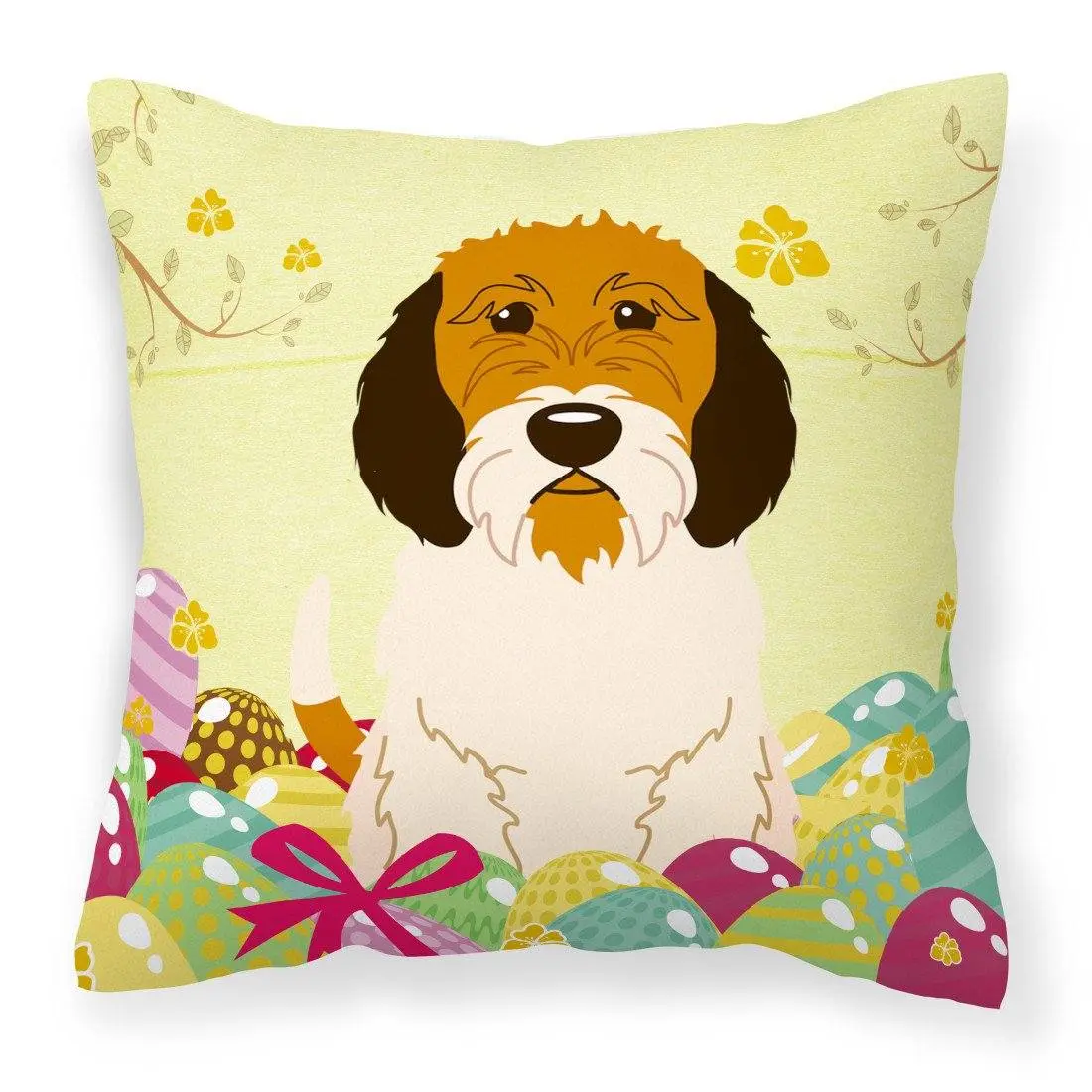Vibrant Easter Eggs Print Cushion, Handcrafted in the United States, Waterproof Petit Basset Griffon Vendéen Fabric Decorative Pillow BB6079PW1818