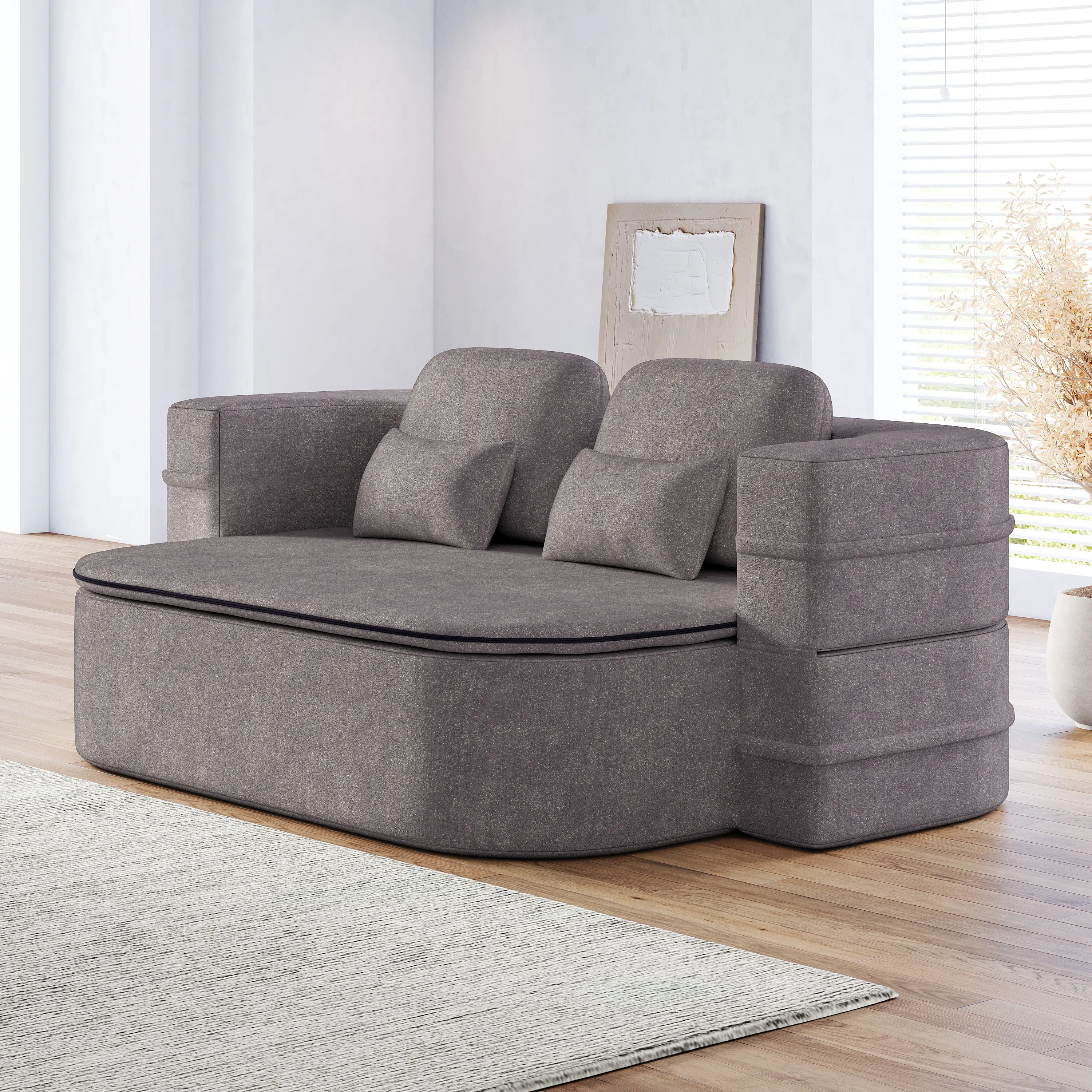 75×54 in Beige Chenille 3-Seater Convertible Sofa Bed - 2-in-1 Modular Foldable Full Size Floor Couch, Comfy Foam Lounge with Multifunctional Blanket & 4 Pillows, Dual Purpose Sofas Living Room Bedroom Small Space Furniture, Dual Purpose Living Room Furni