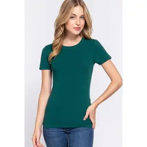 SHORT SLEEVE CREW NECK COTTON SPANDEX JERSEY TOP