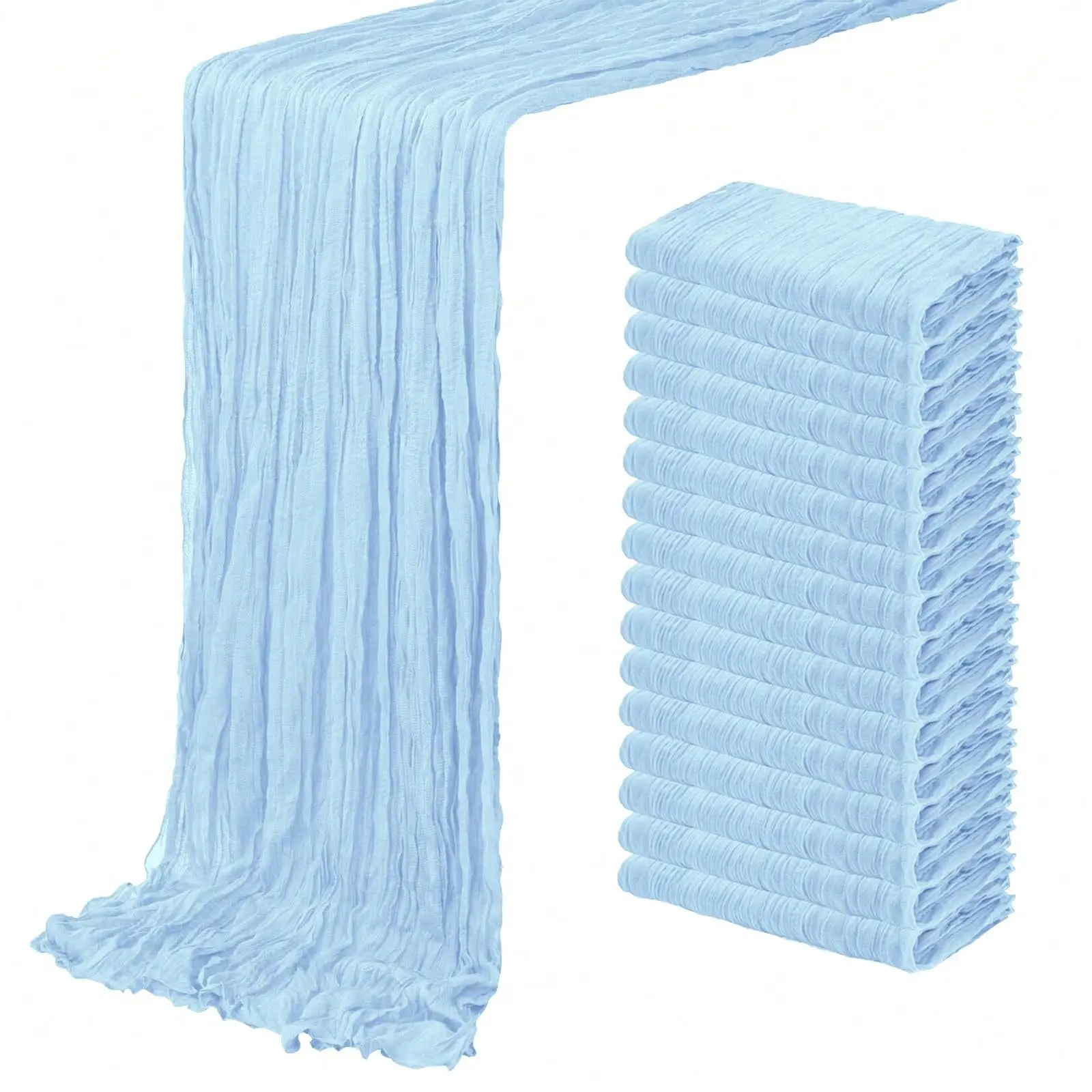 6/10 Pack 17*108inch 9FT Table Runner Cheesecloth Light Blue  Boho Rustic Gauze Cheese Cloth Table Runner for Baby Shower Decorations Wedding Party Summer Garden Farmhouse Decor