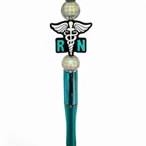 RN Medical Beaded Pen Teal &  Faux Pearl Design with RN Symbol and Bead Accents