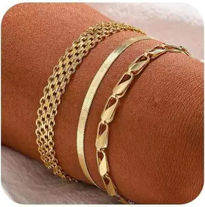 [New Deal] Gold Bracelets for women 14K Gold Bangle Bracelet Stack - Adjustable Waterproof Trendy Bracelets Gold Filled Stacks Bangles Link Chain Gold Bracelet Non Tarnish for Women Collection Jewelry Gifts