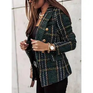 Developing a brand new autumn and winter casual tweed elegant checkered blazer for women for office wear in 2024.