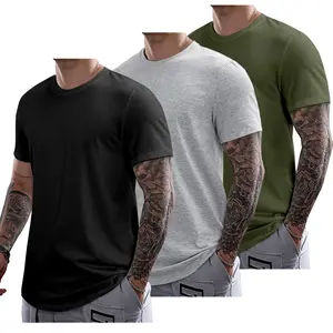 JMIERR Mens 3 Pack Cotton Hipster Hip Hop Longline Crewneck T-Shirt,Menswear Casual Tshirt Tops