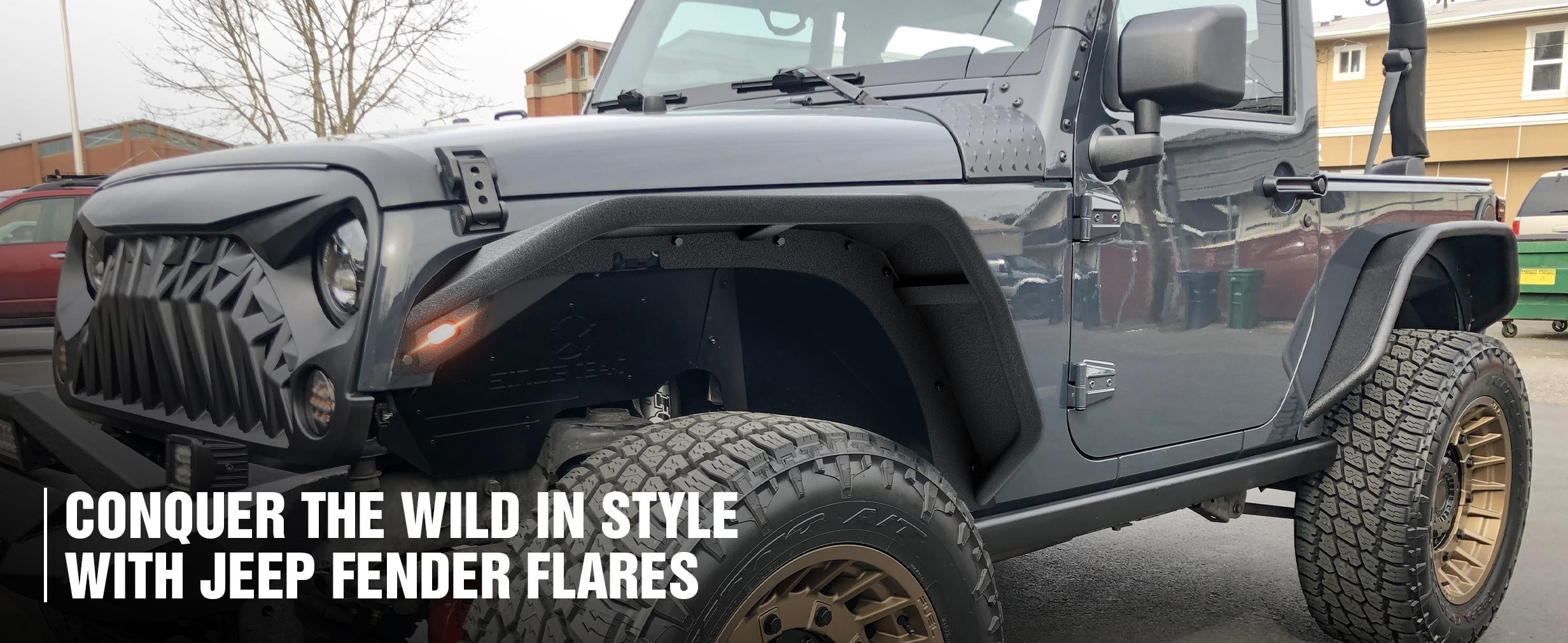 Tubular Front and Rear Fender Flares Compatible with 2007-2018 Jeep Wrangler JK JKU Unlimited (2/4 Doors), 4-Piece Heavy Duty Steel Off-Road Mud Guards Kit with Turn Signal Lights Tubular Front and Rear Fender Flares Compatible with 2007-2018 Jeep Wrangler JK JKU Unlimited (2/4 Doors), 4-Piece Heavy Duty Steel Off-Road Mud Guards Kit with Turn Signal Lights