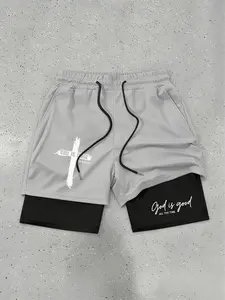 Men's God is Good 2-in-1 Casual Shorts | Cross Print Christian Fashion | Comfortable Drawstring Elastic Waist Gym Beach Summer Pants | Trendy 2025 New Release