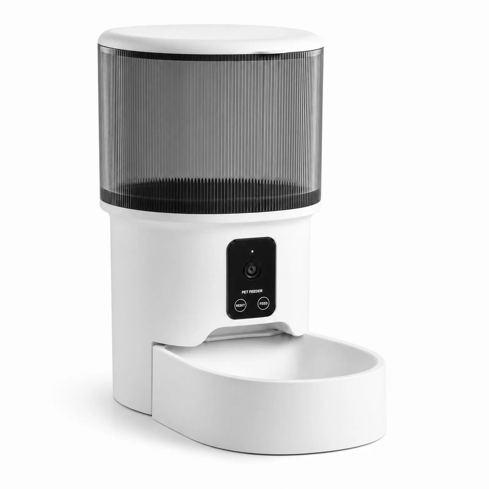4L Smart Pet Feeder for Cats & Dogs, Automatic Food Dispenser with Scheduled Portion Meals, Optional Camera, Live View, 2-Way Audio, 2.4GHz WiFi App Control, USB Power, Clear Container, White Tray for Indoor Use