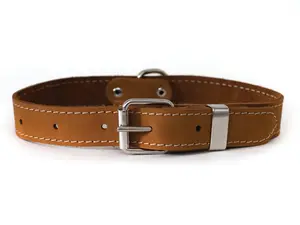 Euro Dog | Traditional Leather Dog Collar with American Leather & European Steel for Training & Comfort Earth Brown Khaki Midnight Black Chocolate Blue Jeans Coral Reef Flat Collar with Stainless Steel Buckle