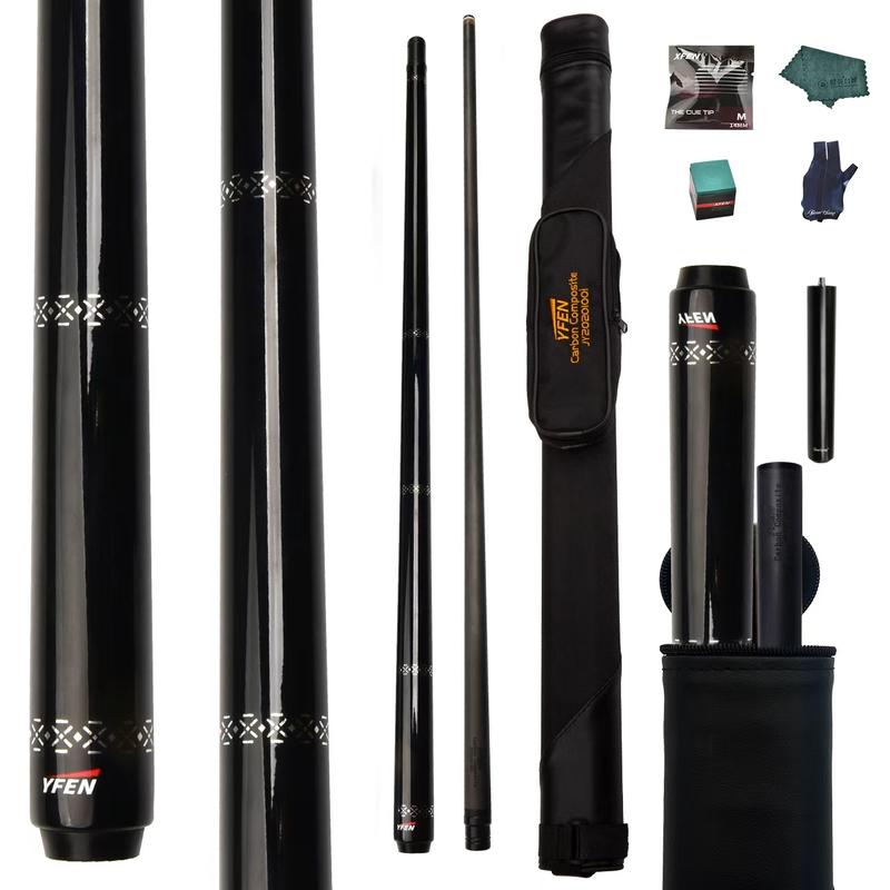 The world's first carbon fiber 1/2 billiard cue comes with a cue box and accessories. It features a 58 inch, 11.8mm cue tip and is suitable for both home and club use. Comes with cue case + leather tip + gloves + towel + chalk The world's first carbon fiber 1/2 billiard cue comes with a cue box and accessories. It features a 58 inch, 11.8mm cue tip and is suitable for both home and club use. Comes with cue case + leather tip + gloves + towel + chalk