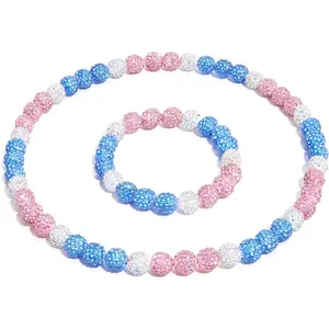 KF5-JLY002  Baseball Necklace 18in Baseball Chain and Bracelet Set Beaded Necklace Pollyanna for Men Women Bling Rhinestone Drip