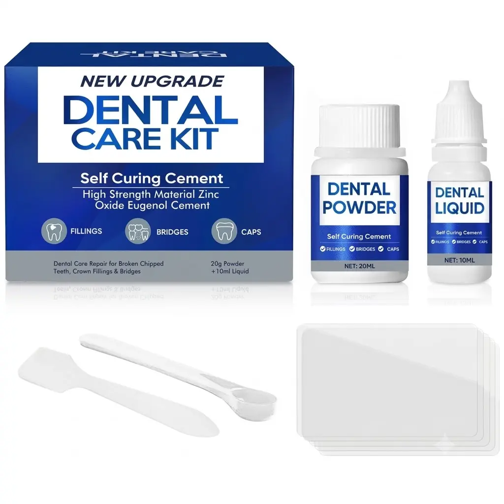 Dental Care Kit – Self‑Curing Zinc Oxide Eugenol Cement for Temporary Repairs – Fix Broken, Chipped Teeth, Crowns, Fillings & Bridges – 20g Powder + 10ml Liquid – Home Dental Repair Kit