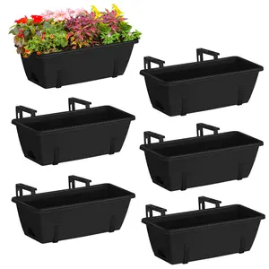 Deck Hanging Planters for Railings, 16.9 Inch Balcony Planters Railing Hanging with Adjustable Brackets, Deck Railing Planter Boxes Window Boxes Planters, for Outdoor Fence Garden Patio Plants