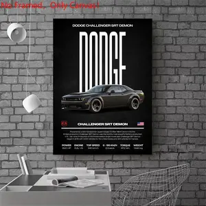 1 Piece/Set frameless canvas painting print poster, Luxury sports car art, Dodge Challenger SRT Demon Poster, a gift for car lovers, ideal gift for bedroom, living room, mural, wall decoration, Modern home decor, room decor, Decoration Items