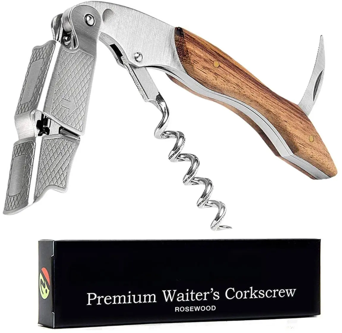 Wine Opener Professional Corkscrews for Wine Bottles w/Foil Cutter and Cap Remover - Manual Wine Key for Servers, Waiters, Bartenders and Home Use - Classic Rosewood