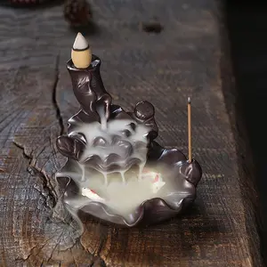 Waterfall Backflow Incense Burner, 1 Count Lotus & Koi Fish Design Incense Holder, Indoor Aromatherapy Ornament for Home Office Decor, Fragrance