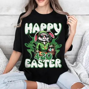 Happy 420 Easter Day Bunny Smoking  Funny 420 Digital t-shirt