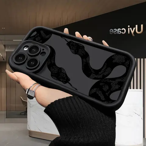 Black Snake Magic Soft Silicone TPU Smartphone Cover - Full Body Handheld Device Protector, Anti-Drop Shockproof Accessory for iPhone 17 Air,16,15,16e,14,13,12,11 Pro Max Plus,X,XS