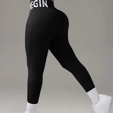Women's Letter Pattern High Waist Sports Leggings, Comfortable Breathable High Stretch Fabric, Tummy Control & Butt Lifting Yoga Leggings, Ladies Sportswear for Indoor & Outdoor Wear, High Waisted Leggings, Stretchy Sports Leggings