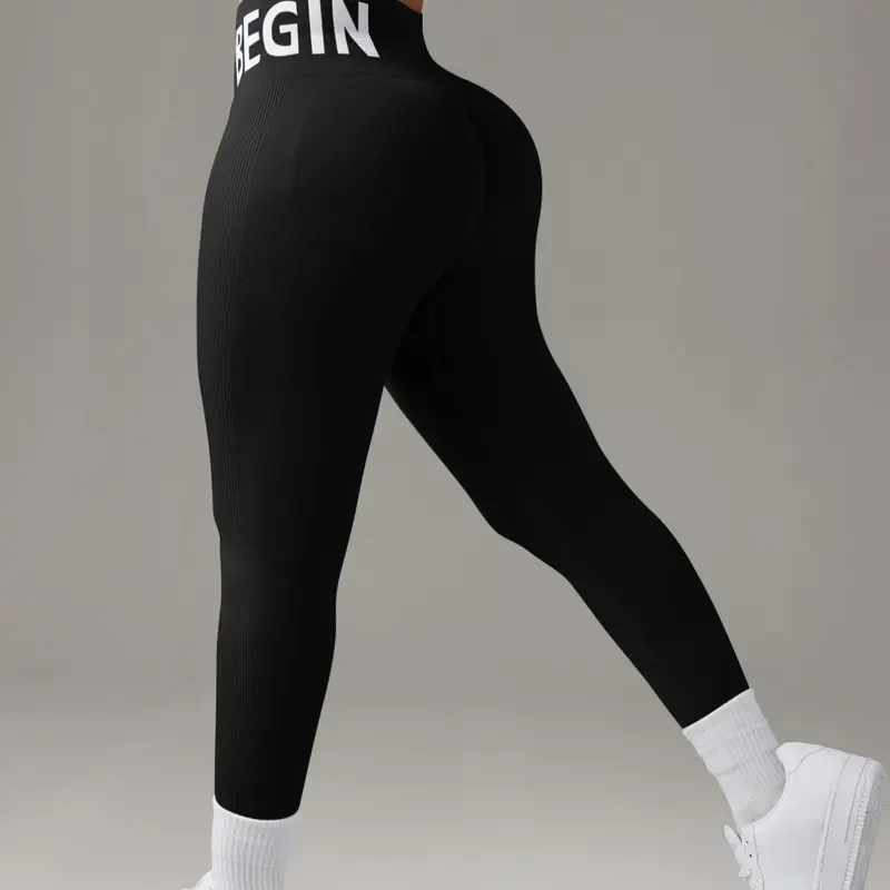 Women's Letter Pattern High Waist Sports Leggings, Comfortable Breathable High Stretch Fabric, Tummy Control & Butt Lifting Yoga Leggings, Ladies Sportswear for Indoor & Outdoor Wear, High Waisted Leggings, Stretchy Sports Leggings