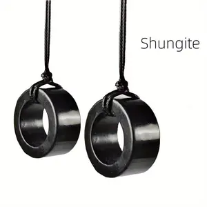 1pc Natural Ring Shungite Pendant Necklace, Unisex Jewelry Accessory summerwins