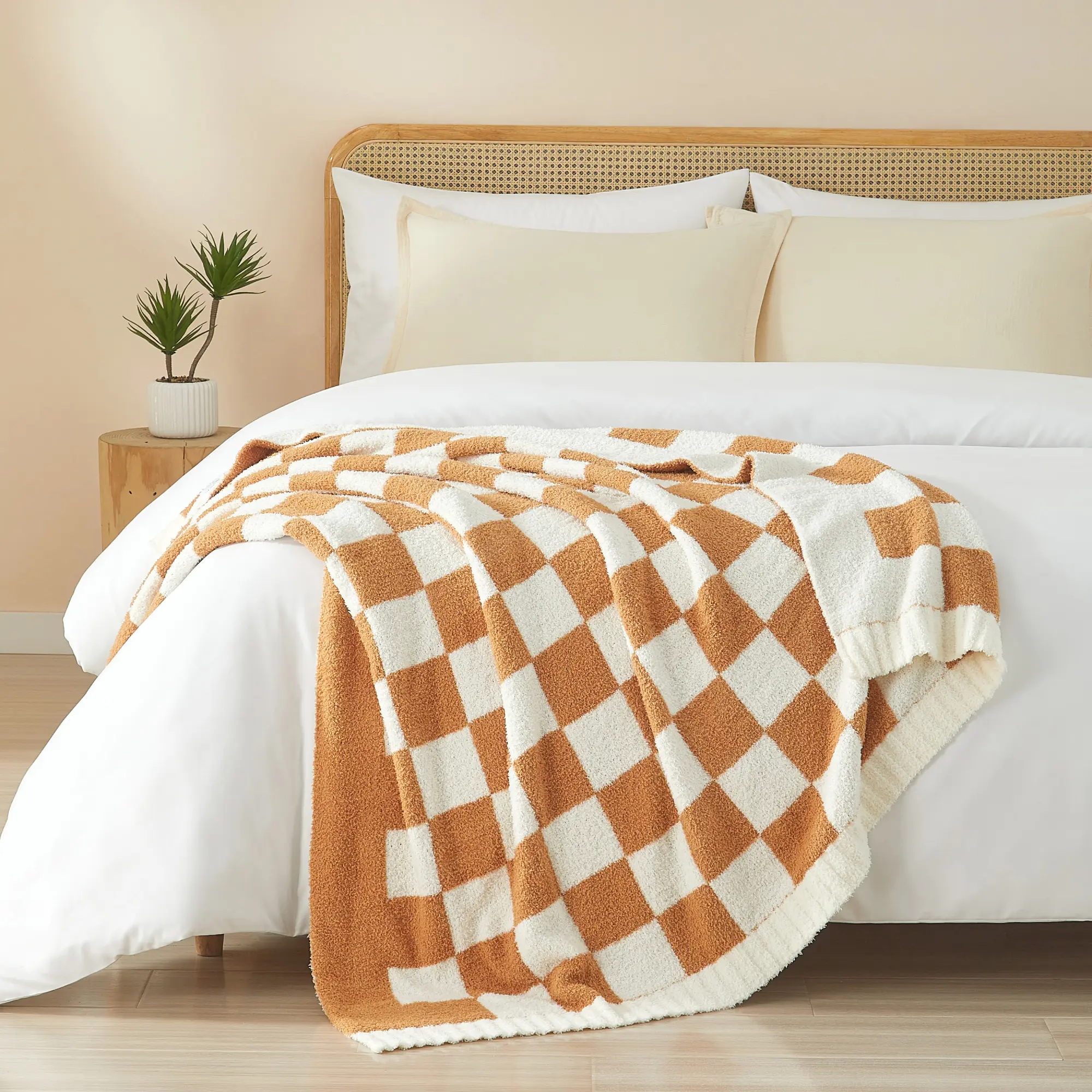 CGK | Cozy Knit Throw Blanket - Checkered Blanket for Couch, Bed, Sofa, Chair - Lightweight Warm Double Sided Knit - All Season Cozy, Fuzzy, Anti-Static Microplush Blanket - 50x60