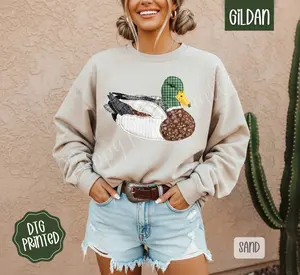 FAUX Patchwork Duck Sweatshirt, Trendy Women's Crewneck