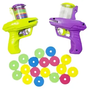 Soft Foam Disc Shooter for Kids - 2pcs Shooters with 100pcs Launcher Discs Flying Saucer Toy for Boys Interactive Outdoor Toy for Backyard Park Family Gatherings Purple and Green