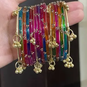 2.6 Glittery Stone Multi Glass Bangles
